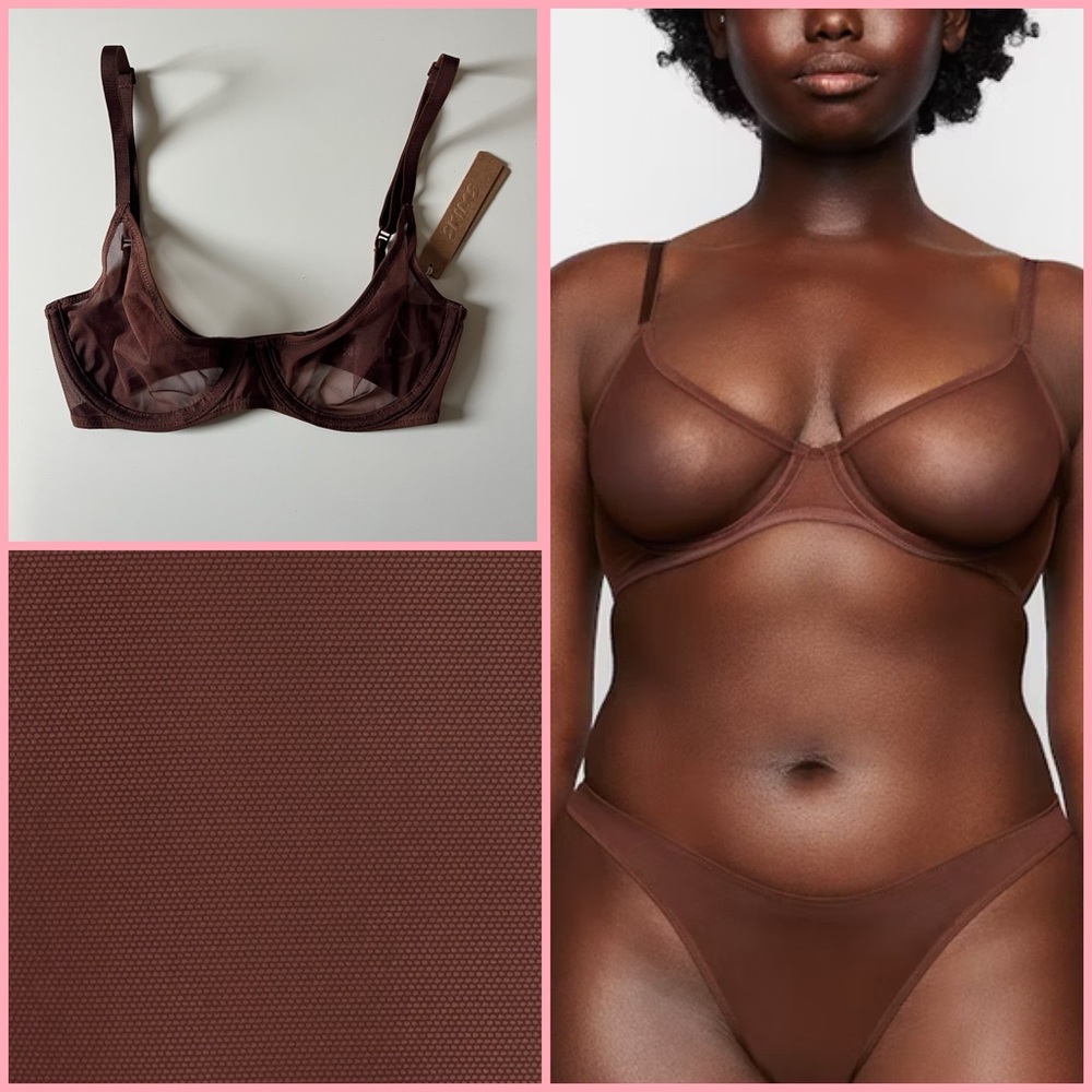 Skims Ultra Fine Mesh Underwire Scoop Bra In Mahogany NWT size 30D Limited Edit